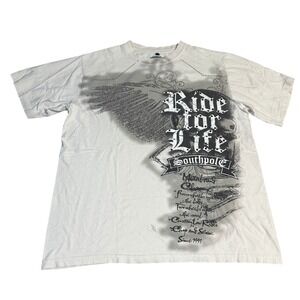 Southpole Mens Graphic T Shirt Ride for Life Skull Wings Tattoo Style Large